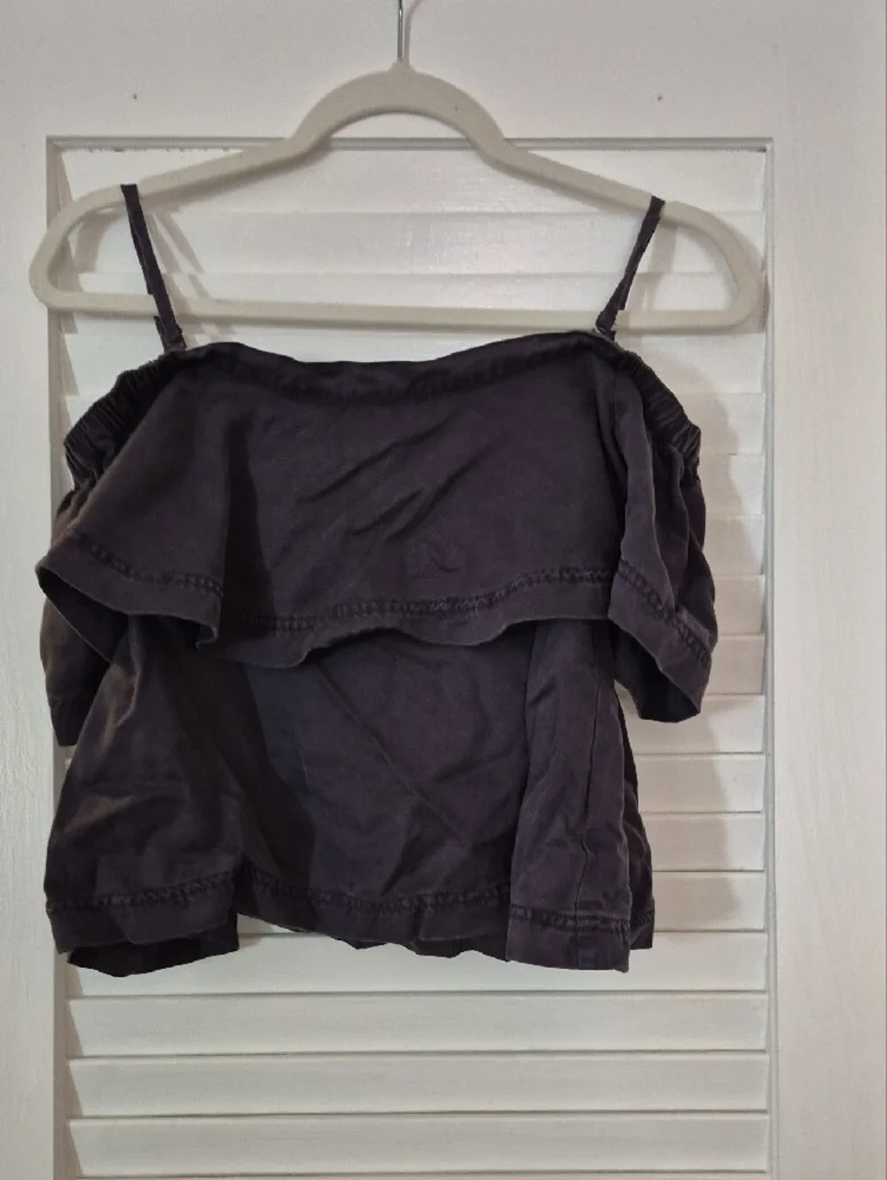 Free People Charcoal Off-Shoulder Ruffle Crop Top